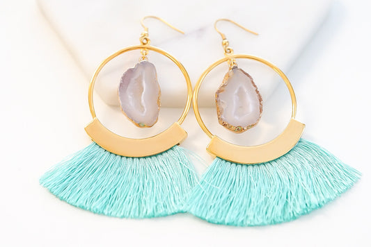 Agate Collection - Mint Fringe Earrings