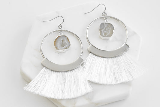 Agate Collection - Silver Ashen Fringe Earrings